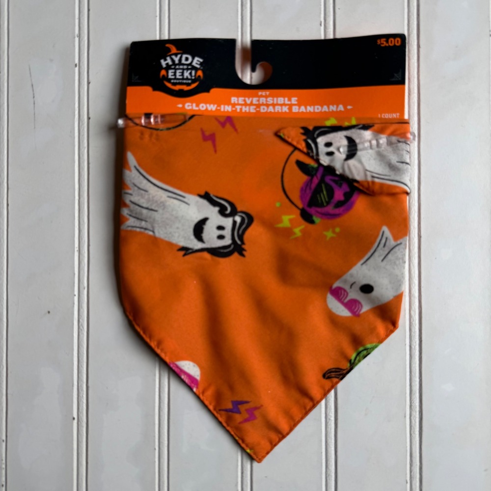 Hyde and EEK Boutique Pet Reversible Glow in the Dark Bandana Halloween Orange